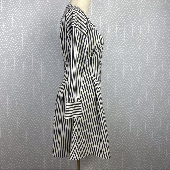 THEORY Bryson Stripe Darted Button-Down Dress. - Picture 3 of 9
